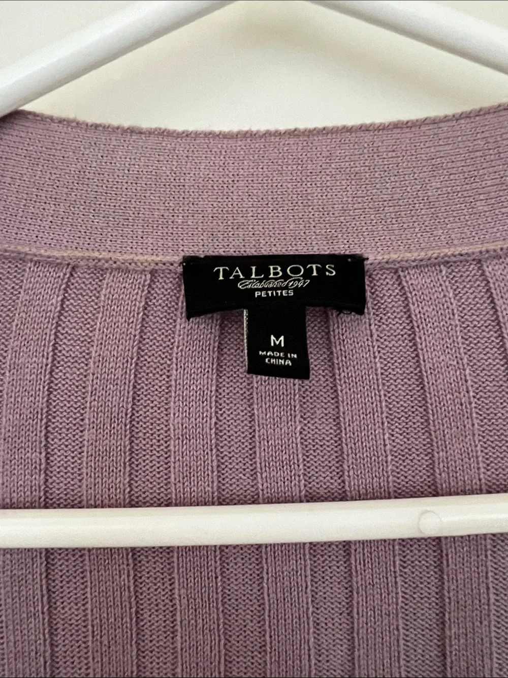 Talbots Mauve Ribbed Button-Front Cardigan - Picture 2 of 7
